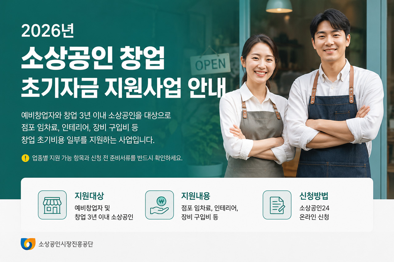 2026년 소상공인 창업 초기자금 지원사업 안내